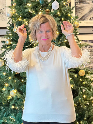 LULU-B WHITE CASHMERE FRINGE TOP LULU-B