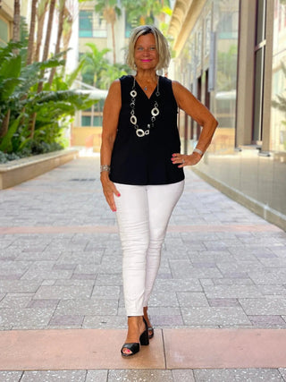 TAILORED BLACK SLEEVELESS V NECK - Cathys Place