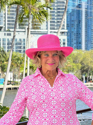 LULU B TROPIC PETALS 3/4 SLEEVE V-NECK COLLAR SHIRT LULU-B