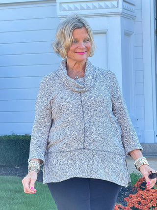 Women's Cowl Neck Spacedye Chenille Knit ToP BLACK MULTI Cathys Place