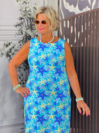 LULU B STARFISH SPLASH MIDI SHIFT MAXI DRESS LULU-B