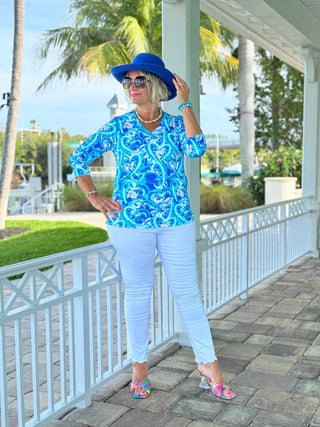 BLUE DREAMING V NECK TOP LULU-B