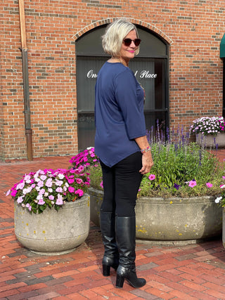 LULU-B NAVY SOLID ASYMMETRIC TOP LULU-B