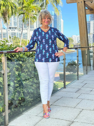 LULU B MIDNIGHT REEF V NECK TOP LULU-B