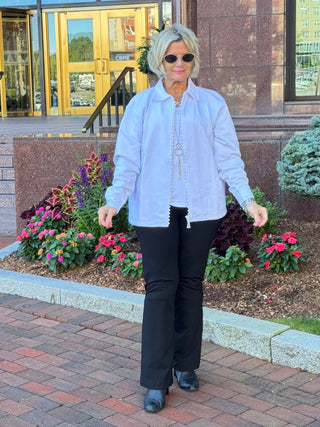 Crystal Zipper Cardigan with Collar White Cathys Place