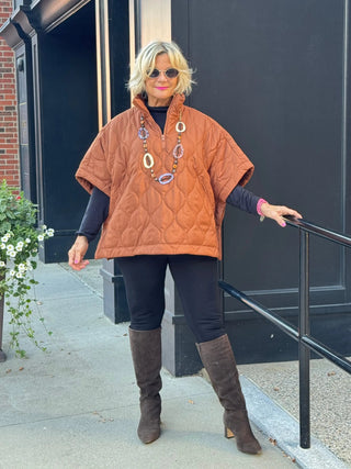Stand Up Collar Quilted Cape Poncho Jacket RUST Cathys Place