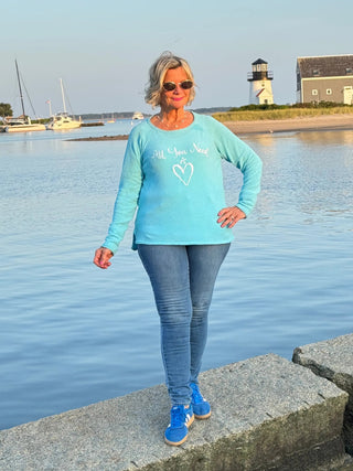 SEA FOAM ALL YOU NEED IS LOVE SWEATER LULU-B