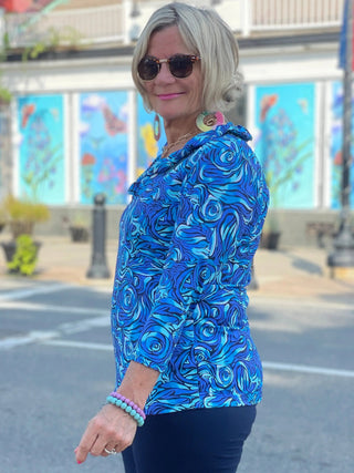 FANTASTIA BLUE RUFFLE SLEEVE TOP LULU-B