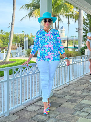 SPLASH OF PINK  V NECK TOP LULU-B