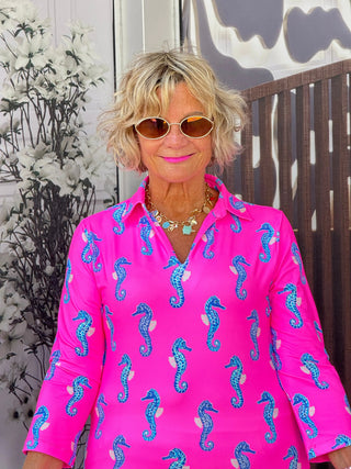 LULU B SEAHORSE BAY 3/4 SLEEVE V-NECK COLLAR SHIRT LULU-B