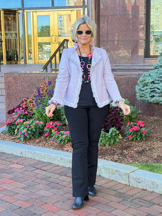 LULU-B CITY LIMIT BRIGHT PERI FRINGE JACKET LULU-B