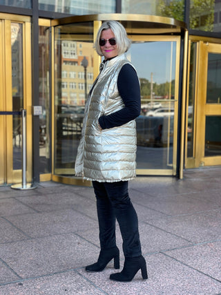 GOLD METALLIC HOLIDAY PUFFER VEST LULU-B