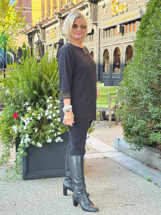 Crochet Tunic with Crisscross on Shoulder Black Cathys Place