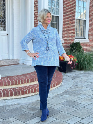 Women's Cowl Neck Spacedye Chenille Knit Top BLUEBELL MULTI Cathys Place