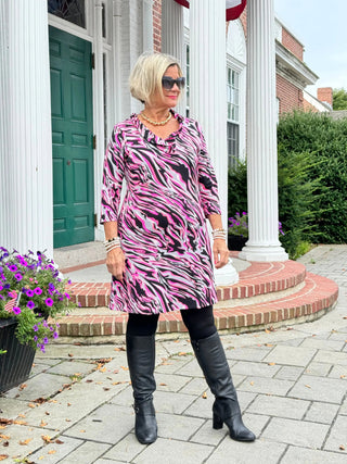 LULU-B SIZZLE PINK RUFFLE SLEEVE DRESS LULU-B