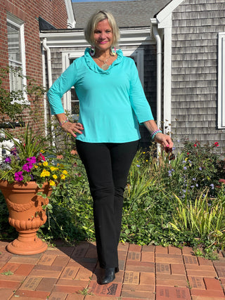 LULU-B SOLID AQUA RUFFLE TOP LULU-B