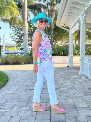 SANDY BEACH COLOR SLEEVELESS V NECK LULU-B