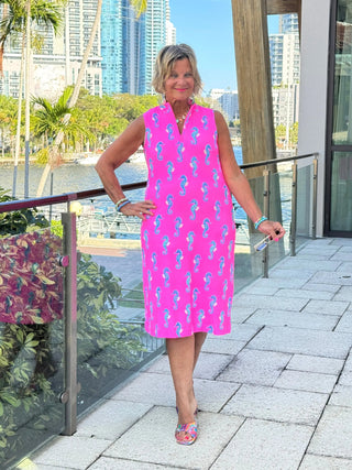 LULU B SEAHORSE BAY MIDI SLEEVELESS 1/4 ZIP MAXI DRESS LULU-B