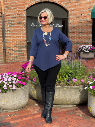 LULU-B NAVY SOLID ASYMMETRIC TOP LULU-B