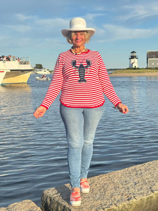 RED STRIPED LOBSTER SWEATER Cathys Place