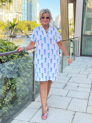 LULU B SHORELINE CHARM HALF ZIPPER SHORT SLEEVE DRESS LULU-B