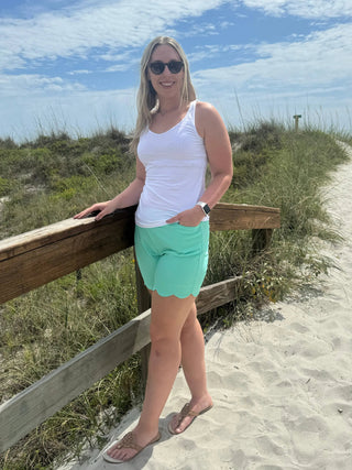 LULU-B SIESTA  GREEN SCALLOP SHORTS LULU-B