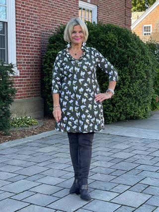GREEN DREAMING RUFFLE NECK DRESS LULU-B