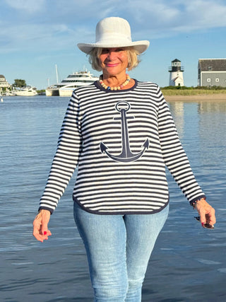 NAVY STRIPE ANCHOR SWEATER LULU-B
