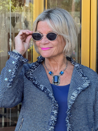 LULU-B CITY LIMIT NAVY FRINGE JACKET LULU-B