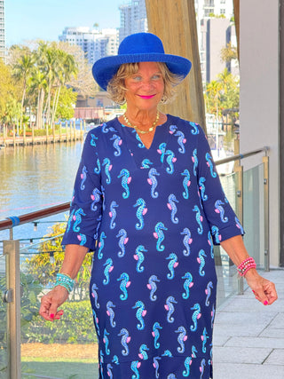 LULU B MIDNIGHT REEF NOTCH SLEEVE DRESS LULU-B