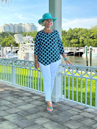 BLUE MEDALLION ASYMMETRICAL TOP LULU-B