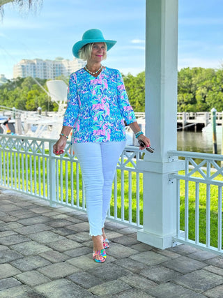 SPLASH OF PINK  V NECK TOP LULU-B