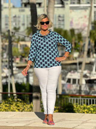 BLUE MEDALLION RUFFLE SLEEVE TOP LULU-B