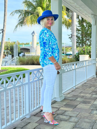 BLUE DREAMING V NECK TOP LULU-B