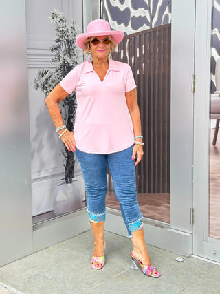 LULU-B CLEAR PINK SHORT SLEEVE COLLAR LULU-B