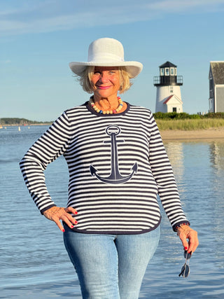 NAVY STRIPE ANCHOR SWEATER LULU-B