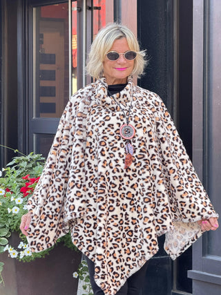 ANIMAL PRINT TURTLE NECK PONCHO Cathys Place