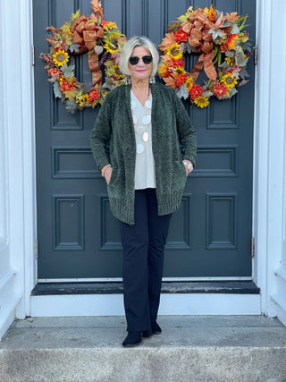 LULU-B OLIVE CHENILLE CARDIGAN LULU-B