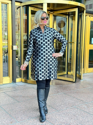 LULU-B BLACK & SILVER METALLIC ZIPPER DRESS LULU-B