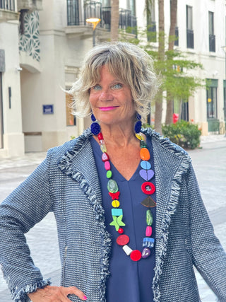 LULU-B  CITY LIMIT NAVY FRINGE JACKET LULU-B