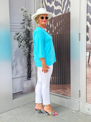 TAILORED AQUA SLEEVE V TOP LULU-B