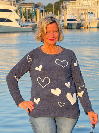 NAVY HEART CHENILLE SWEATER LULU-B