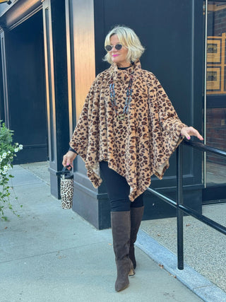 Animal Print Turtle Neck Cape Poncho Cathys Place