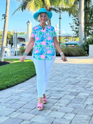 SEASHELL PINK AND BLUE SHORT SLEEVE - Cathys Place