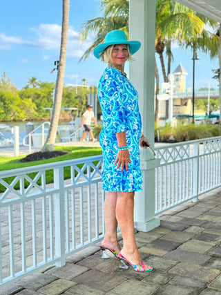BLUE DREAMING HEARTS RUFFLE SLEEVE DRESS LULU-B