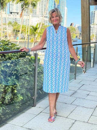 LULU B COASTAL BLOOM 1/2 ZIPPER MIDI MAXI DRESS LULU-B