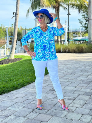 BLUE DREAMING V NECK TOP LULU-B