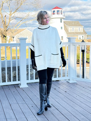 🐢 Cozy Turtle White  Neck Poncho with Arm Holes Cathys Place