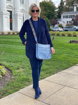 LULU-B NAVY CHENILLE CARDIGAN LULU-B