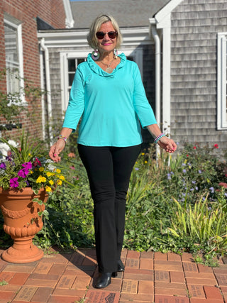 LULU-B SOLID AQUA RUFFLE TOP LULU-B